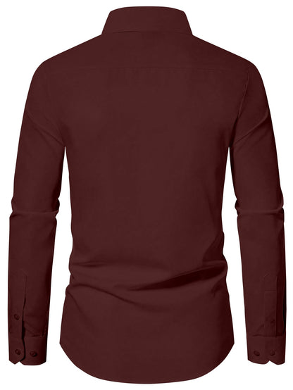 AVANOVA Mens Maroon Long Sleeve, Slim Fit Button Down Dress Shirt for Men | Casual Office Wear | Formal Business Shirts | Styli