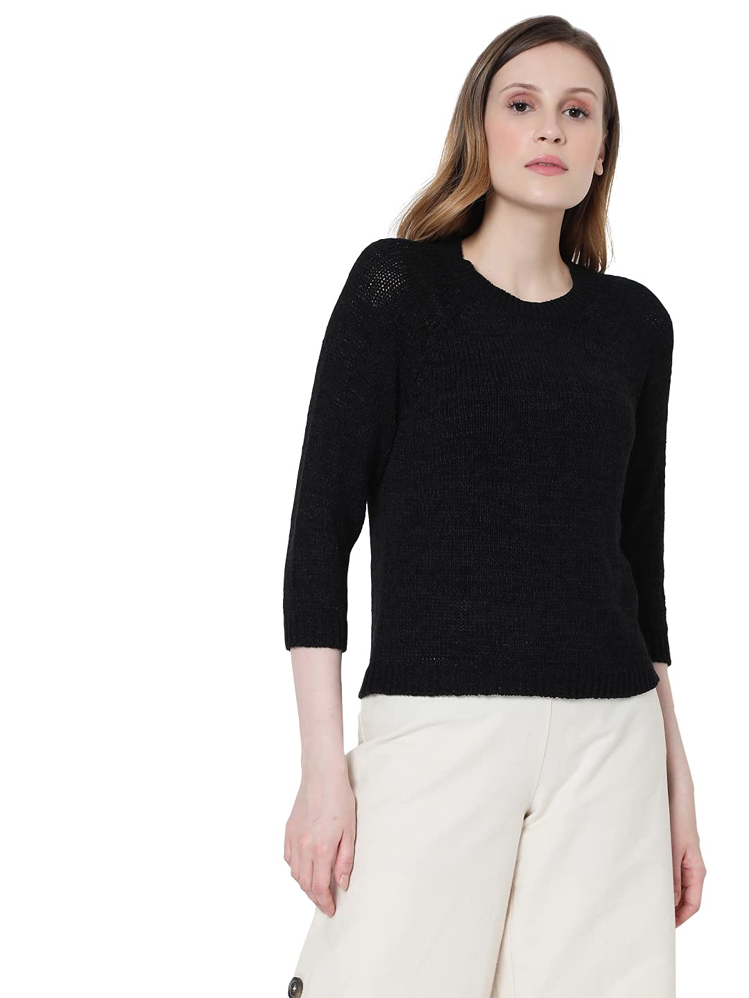 Vero Moda WomenS Casual Acrylic Sweater (268651303- Black_Xl)