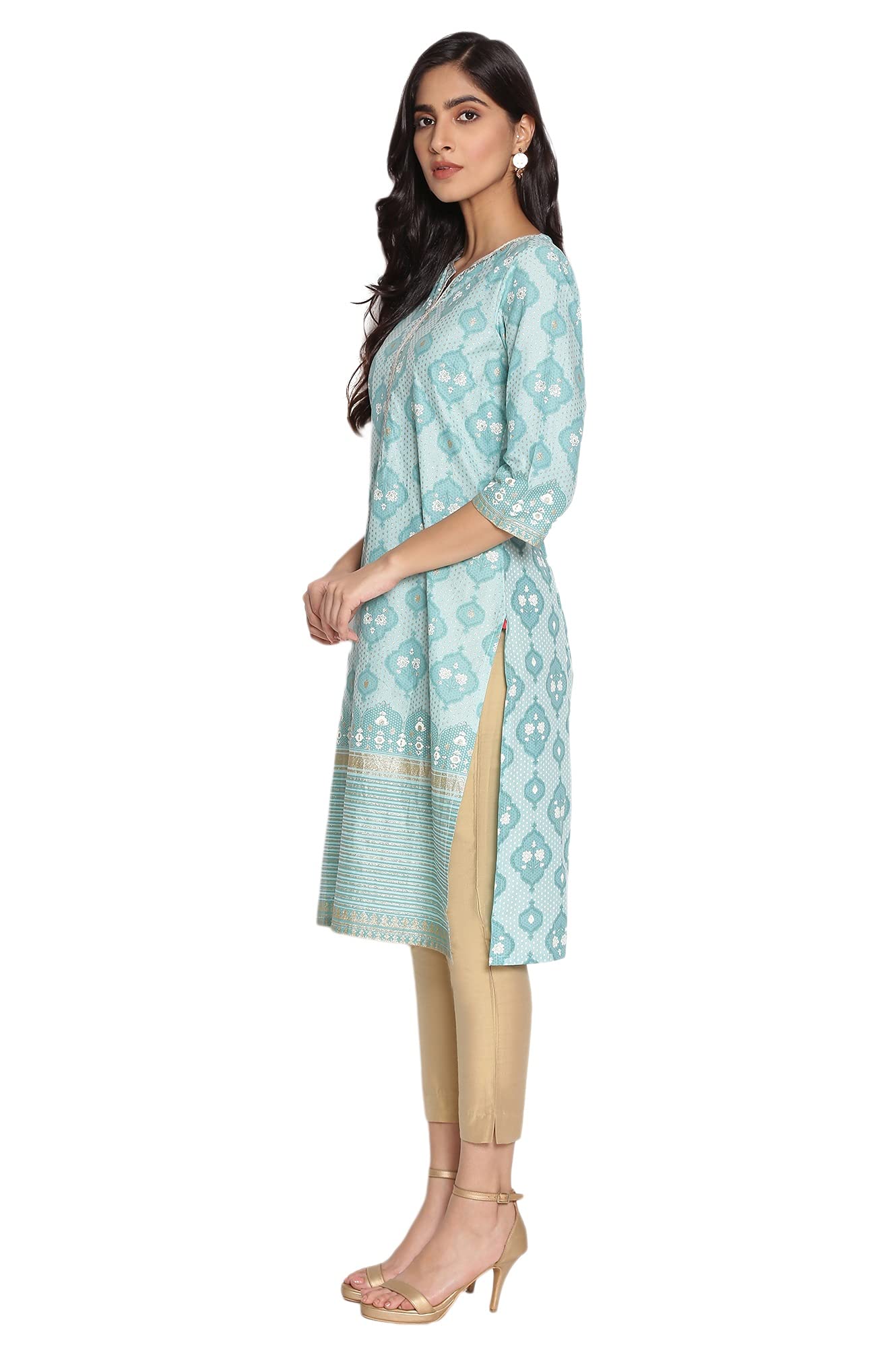 W for Woman Women's Cotton Straight Fit Zari Embroidered A-Line Straight Kurta