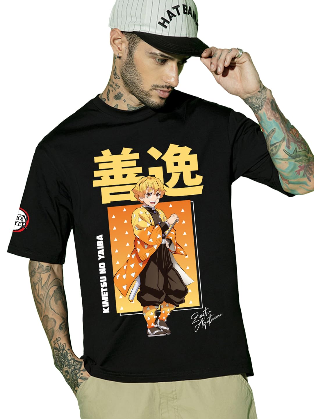 Bewakoof Official Demon Slayer Merchandise Demon Slayer Mens Graphic Print Oversized Fit Half Sleeve Round Neck Cotton Jersey T