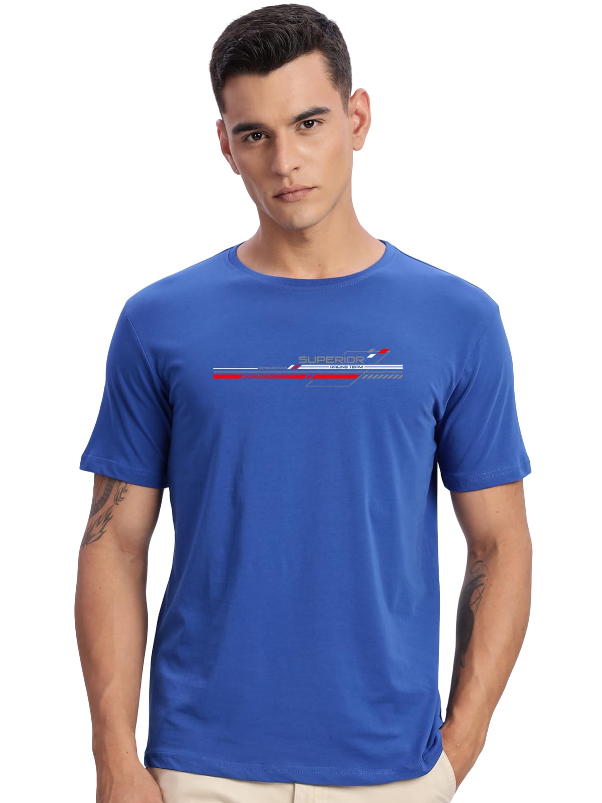 ADRO Men's Graphic Printed 100% Cotton T-Shirt - Regular Fit, Printed T-Shirts for Men (RN24-RAC-RB_Royal Blue)
