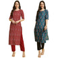 Pinkmint WomenS Printed Crepe Straight Kurta And Pant Set Round Neck Kurta And Pant Set For Women