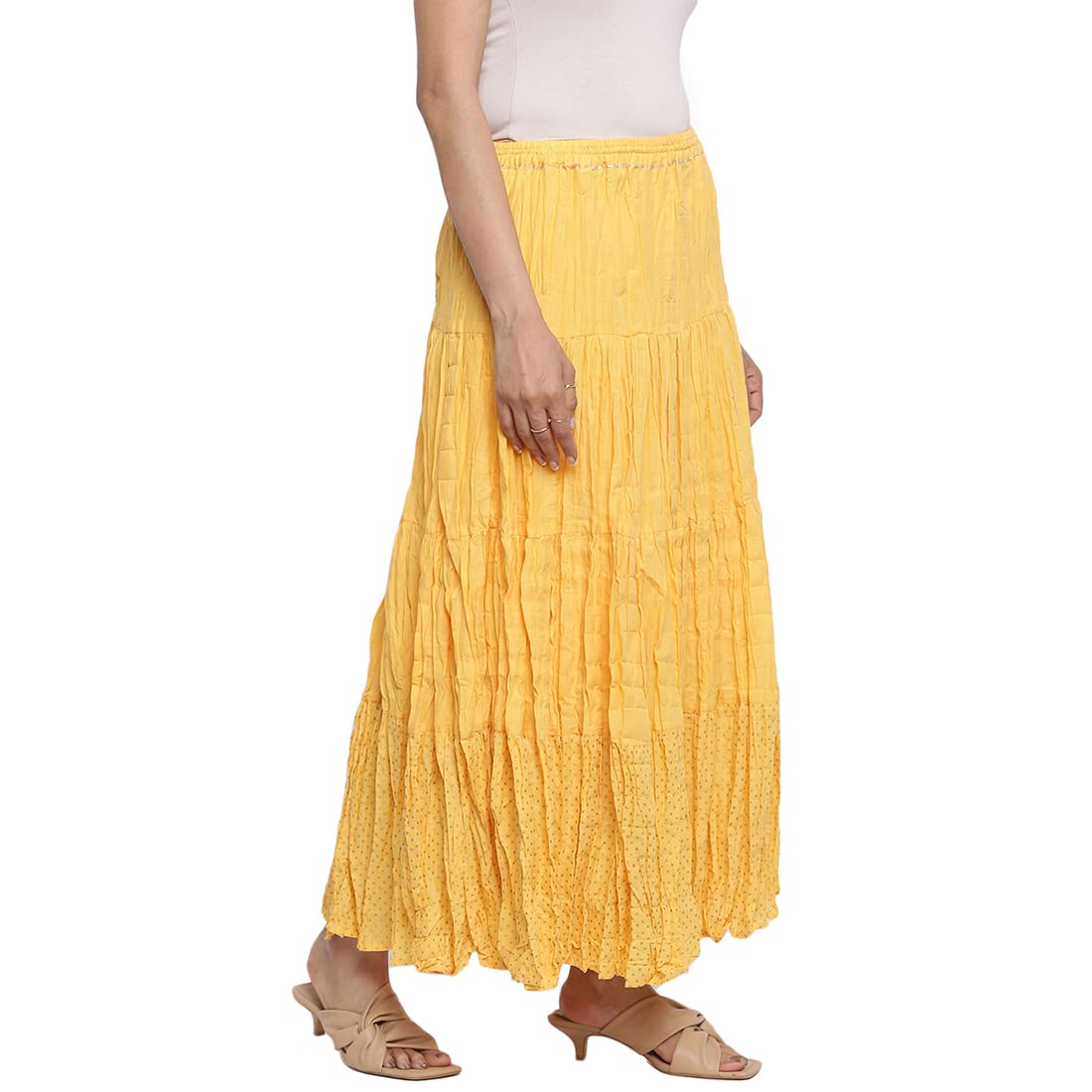 Fabindia Cotton Printed Long Skirt Yellow