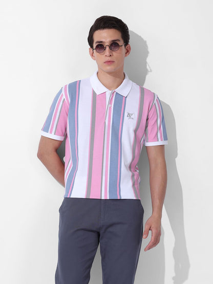 The Indian Garage Co Men Slim Fit Striped Polo Collar Tshirt Red