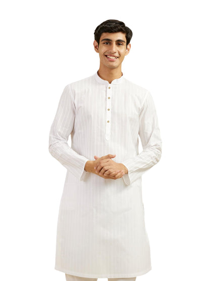 DIWAS BY MANYAVAR Mens Cotton Self Design Kurta (White,XL)