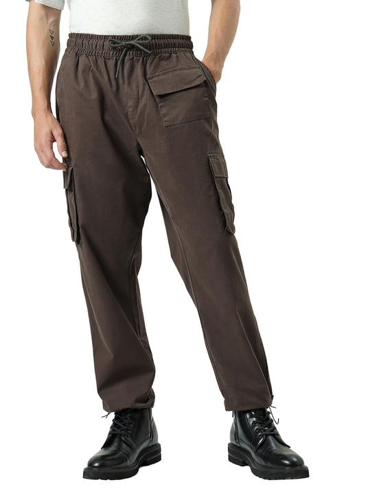 Bewakoof MenS Solid Baggy Oversized Fit Trousers_609760_Brown_36