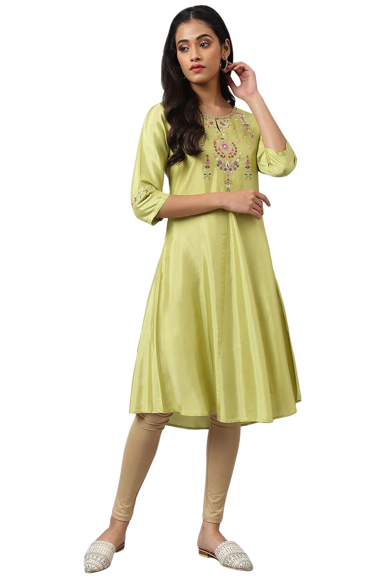W For Woman Light Green Embroidered Regular Kurta