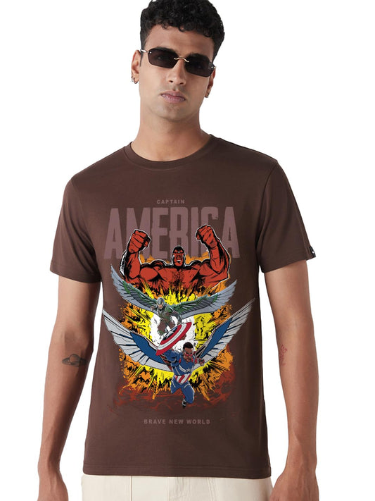 Bewakoof Official Marvel Merchandise Captain America Mens Graphic Print Regular Fit Half Sleeve Round Neck Cotton Jersey T-Shir