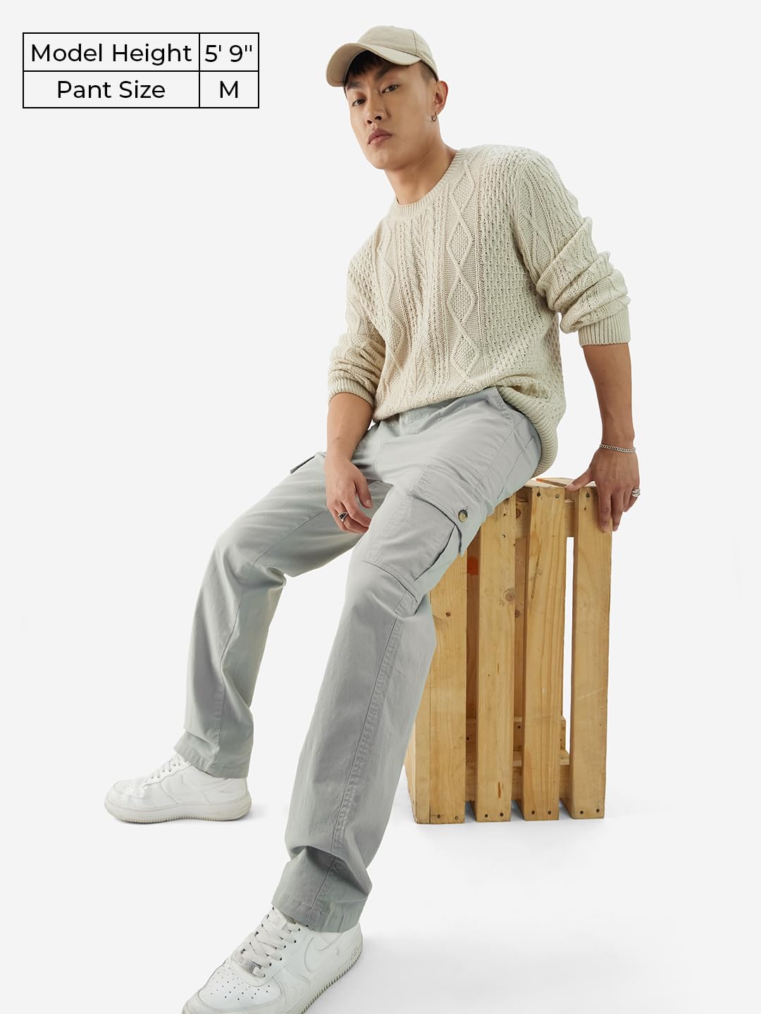 The Souled StoreSolids: Ice GreyMen Cargo Pants