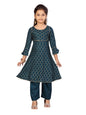 Aarika Girls A-Line Regular Fit Cotton Kurta And Pallazo Set(Pl-K-116-Green-24)
