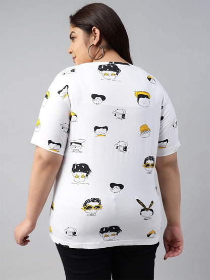 Juneberry 100% Pure Cotton Oversized Loose Baggy Fit Drop Shoulder Graphic Printed Plus Size T-Shirt Combo For Women (Pack Of 2)