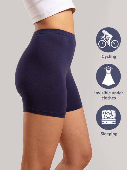 Nykd (Nyp083 Po2 Cotton Stretchable Cycling Shorts For Women | High Waist Shorties With Full Coverage & Concealed Waistband | Id