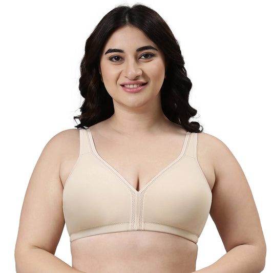 Enamor F024 Plush Comfort Full Support Bra - Non-Padded Wirefree High Coverage - Paleskin