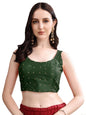 Pujia Mills Womens Square Neck Silk Sleeveless with Stone Work Readymade Blouse