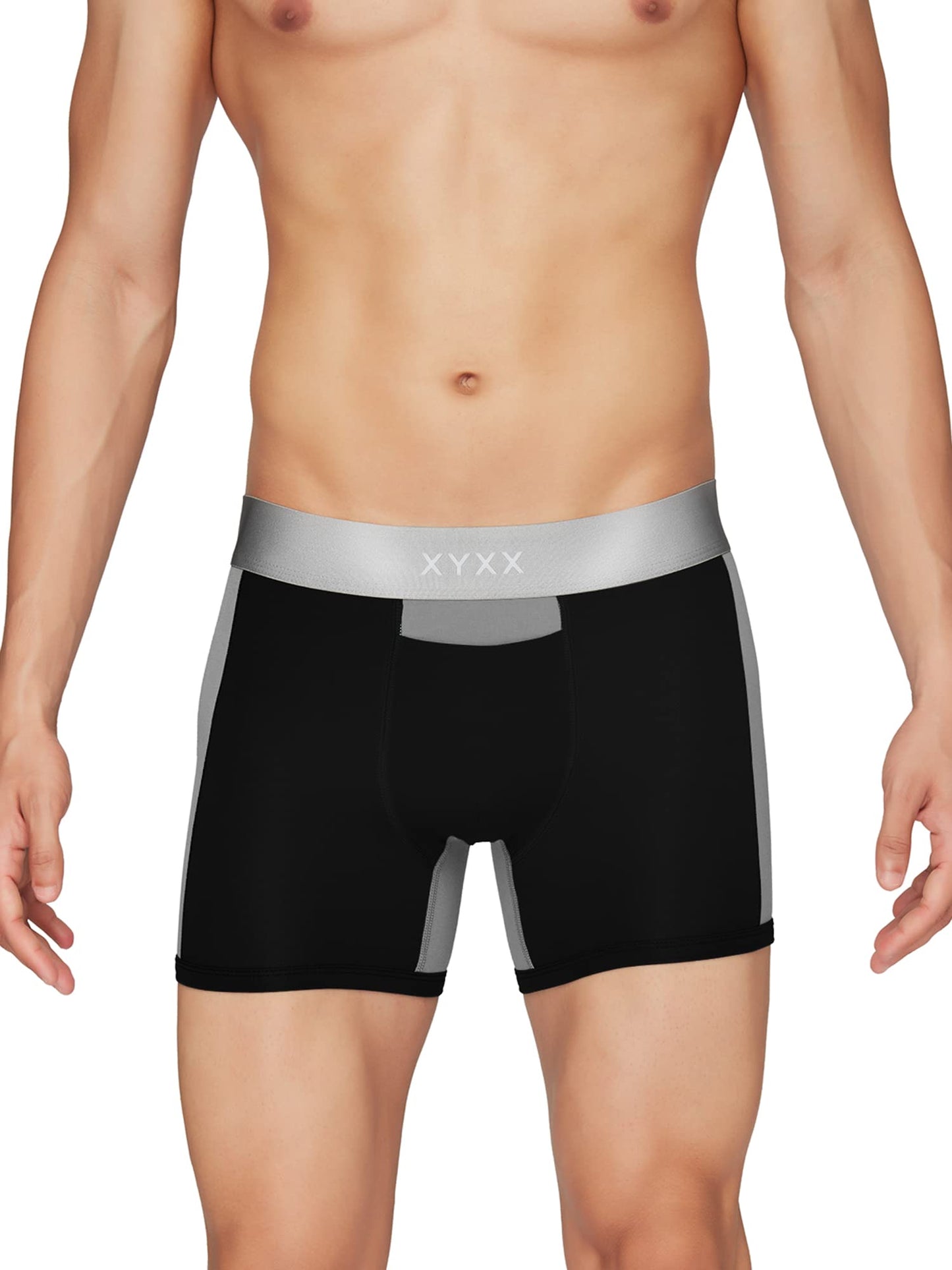 XYXX Mens Underwear Dualist IntelliSoft Antimicrobial Micro Modal Trunk Pack of 3 (Black & Steel Grey ; Black Iris & Brilliant