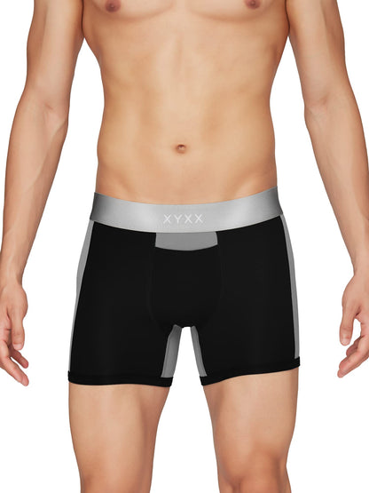 XYXX Mens Underwear Dualist IntelliSoft Antimicrobial Micro Modal Trunk Pack of 3 (Black & Steel Grey ; Black Iris & Brilliant