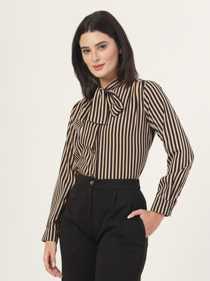Style Quotient Women Beige Striper top with Front tie-up
