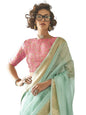 Madhuhansh Womens Soft Linen Saree With Unstitched Multicolor Paisley Blouse Piece Saree With Satin Border Comfortable Skin Frie