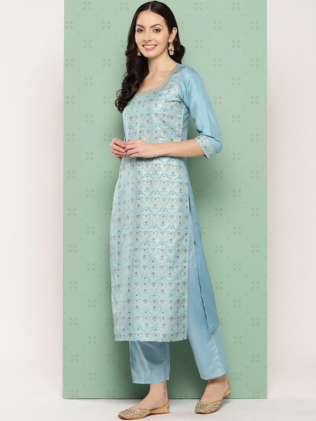 Libas WomenS Silk Blend Kurta Sets (48103_Blue