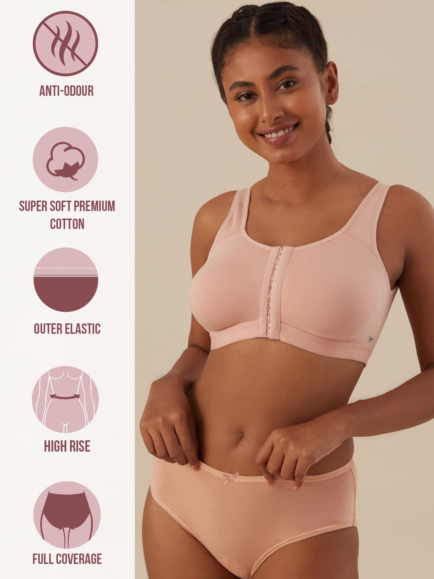 Nykd (Nyp036 All Nude Cotton Full Brief Panty Set For Women (Pack Of 3) | High Waist Full Coverage Underwear With Anti Odour Tec