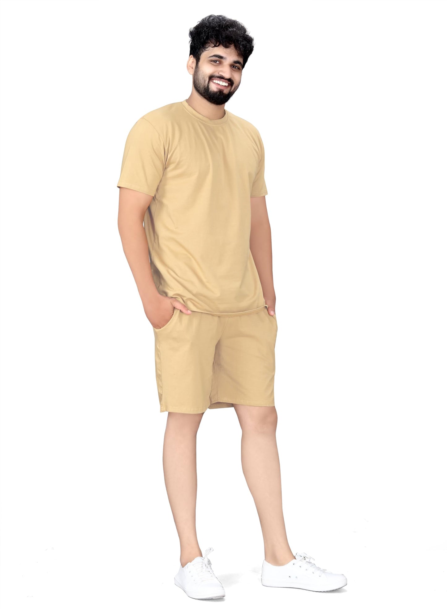 ELLITI Cotton Blend Casual Round Neck Half Sleeve Oversized Co-ord Set Mens, Pyjama Set, Sleepwear Loungewear T-Shirt and Short