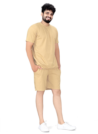 ELLITI Cotton Blend Casual Round Neck Half Sleeve Oversized Co-ord Set Mens, Pyjama Set, Sleepwear Loungewear T-Shirt and Short