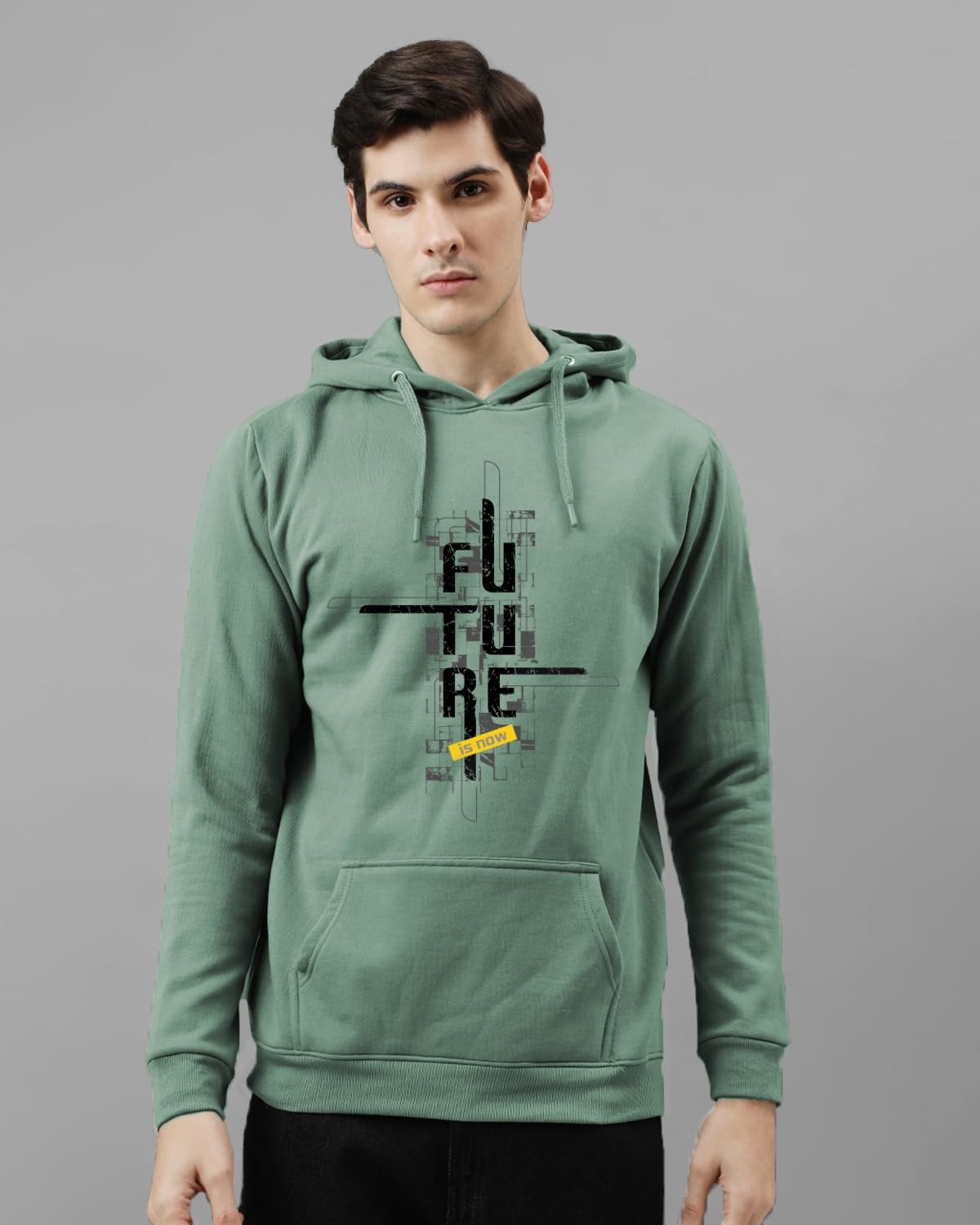 ADRO Men's Cotton Blend Neck Hooded Sweatshirt (H24-FTR-PT_Pista