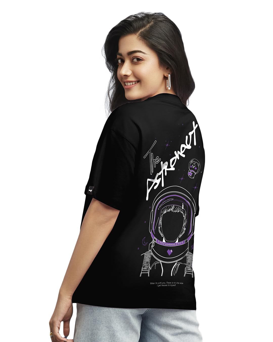 Bewakoof Womens BTS Astro (JIN) Graphic Print Black Round Neck Short Sleeve Oversized Fit T-Shirt