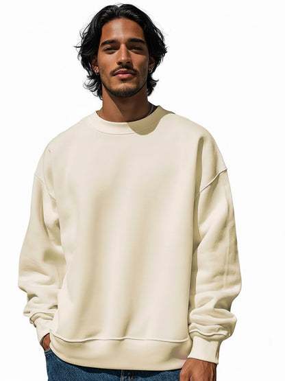 Bewakoof MenS Solid Oversized Fit Full Sleeve Round Neck Poly Cotton Sweatshirt_644682_Grey_Xl