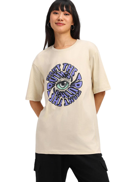 Juneberry Oversized Loose Baggy Fit Drop Shooulder Half Sleeves Pure Cotton Want The Truth White Swan Graphic Printed Cool Boyfr
