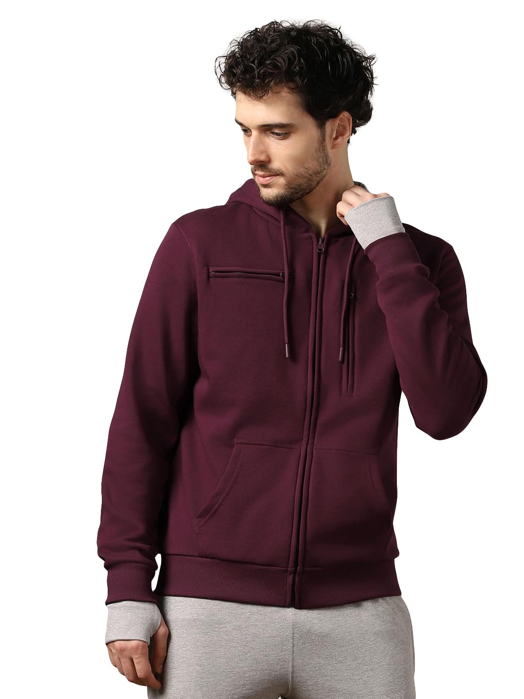 NOBERO Maroon Mens Travel Cotton Solid Plain Hoody Sports Winter Gym Workout Running Travel Trekking Hooded Sweatshirts and Hoo