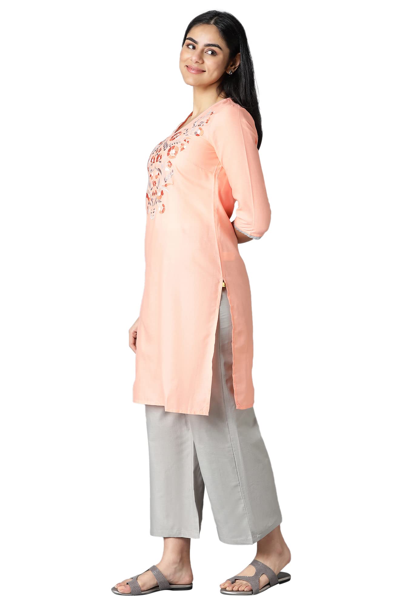Aurelia Women Embroidered Cotton Blend Kurta Set with Palazzos