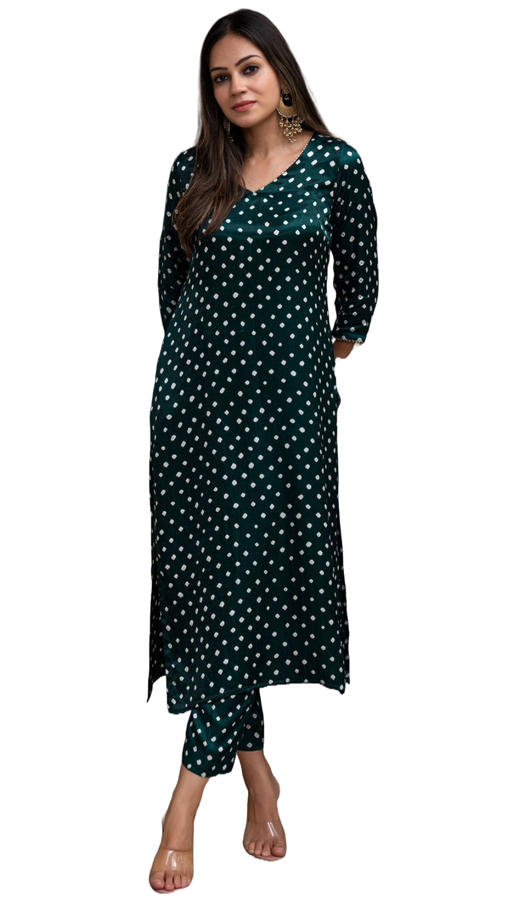 ANNI DESIGNER Ladies Rayon Printed Kurta with Trousers, green, S