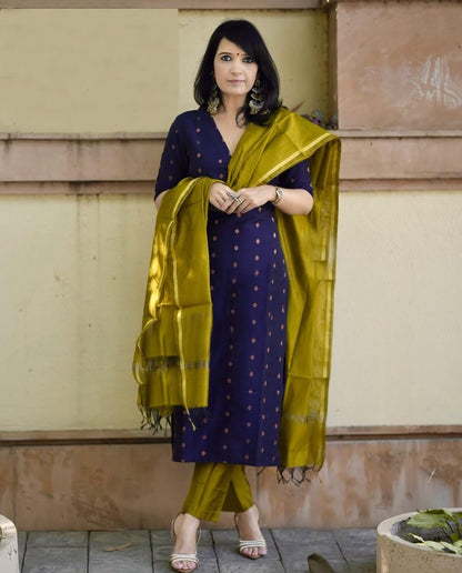 Gosriki WomenS Rayon Viscose Printed Straight Kurta With Pant & Dupatta (Sdf Blue-Gs_L_Blue_Large)