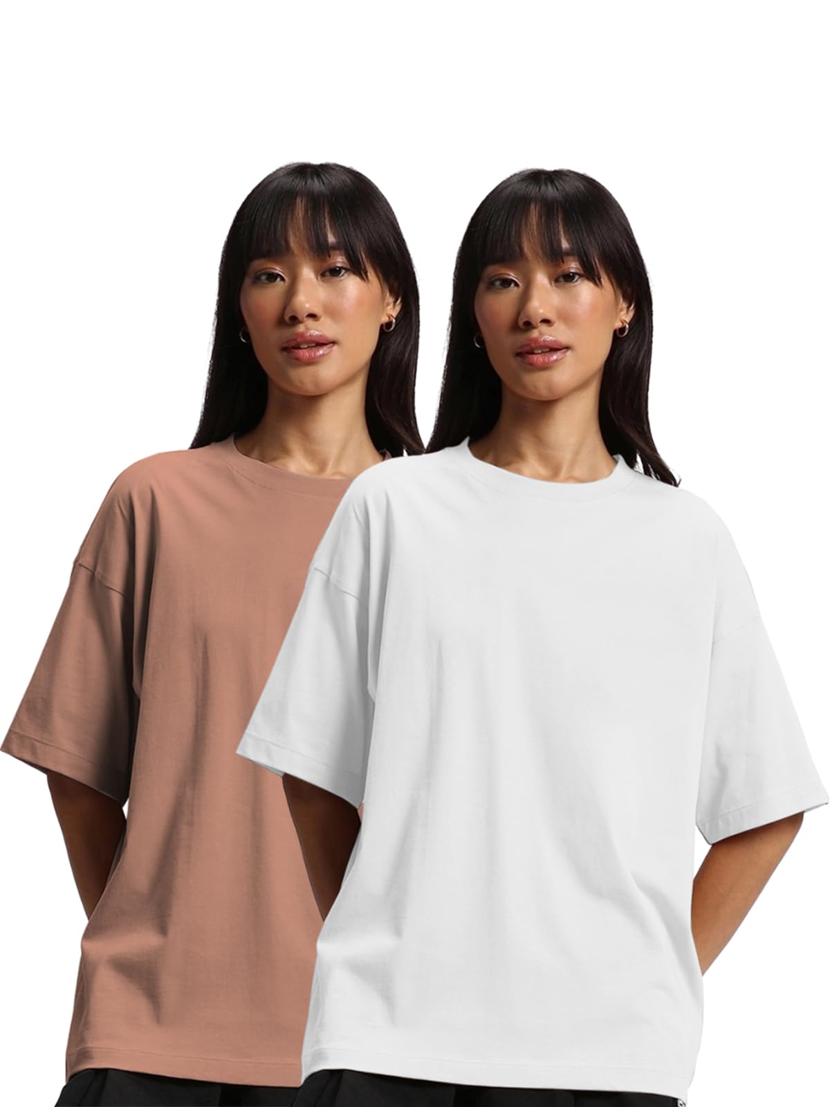 JUNEBERRY Pure Cotton Drop Shoulder Oversized Baggy Fit Half Sleeve Plain Solid Round Neck Multicolor T-Shirt for Women & Girls