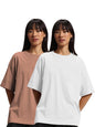 JUNEBERRY Pure Cotton Drop Shoulder Oversized Baggy Fit Half Sleeve Plain Solid Round Neck Multicolor T-Shirt for Women & Girls