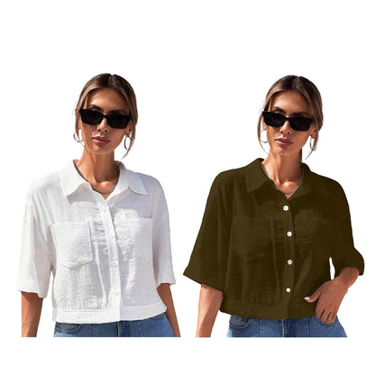 Toplot Shirt For Women || V-Collar Solid Crop For Woman || Half Sleeves For Women || Oversized Shirt For Woman (V-Crop-Shirt-518