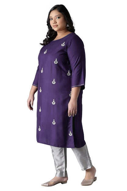 W for Woman Women Viscose Straight Kurta with Buti Embroidery