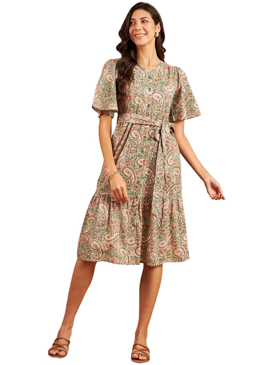 Modeve Women Paisley Print Beige Dress_Small