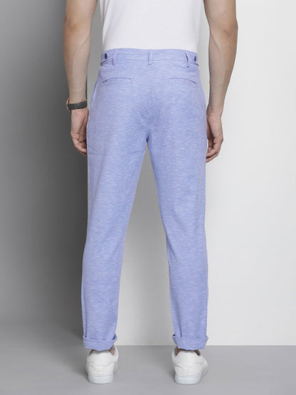The Indian Garage Co Men Slim Fit Solid Mid-Rise Trousers Blue