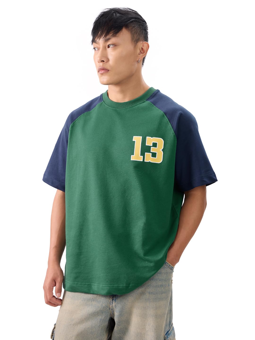 The Souled Store Canton Men and Boys Short Sleeves Round Neck Green and Blue Graphic Printed Cotton Oversized T-Shirts