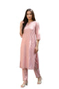 Aurelia Women's Pink Yarn Dyed Foil Printed Polka Dots Chanderi Straight Kurta with Trouser Set - (AS16603-706013-XXL)