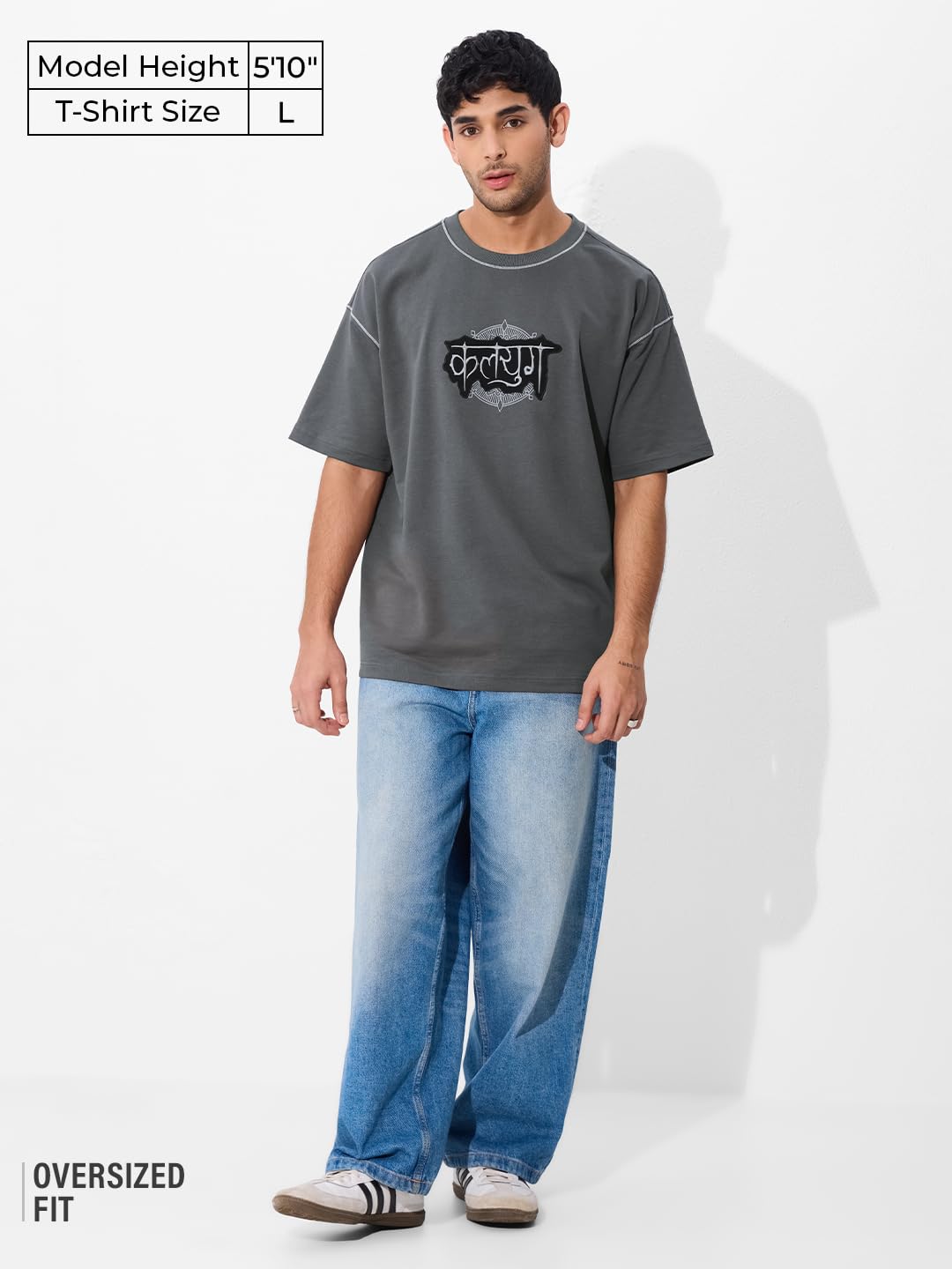 The Souled Store Originals : Kalyuga Oversized T-Shirt for Men Boys Cotton Casual Half Sleeves Baggy Loose Fit Drop Shoulder Rou
