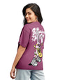 Bewakoof Womens Billionaire Girls Graphic Printed 100% Cotton T-Shirt - Oversized Fit, Round Neck, Half Sleeves_605543_Purple_X