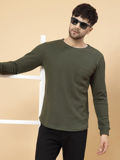 Rigo Mens Solid Regular Fit T-Shirt (CT08231596_Olive