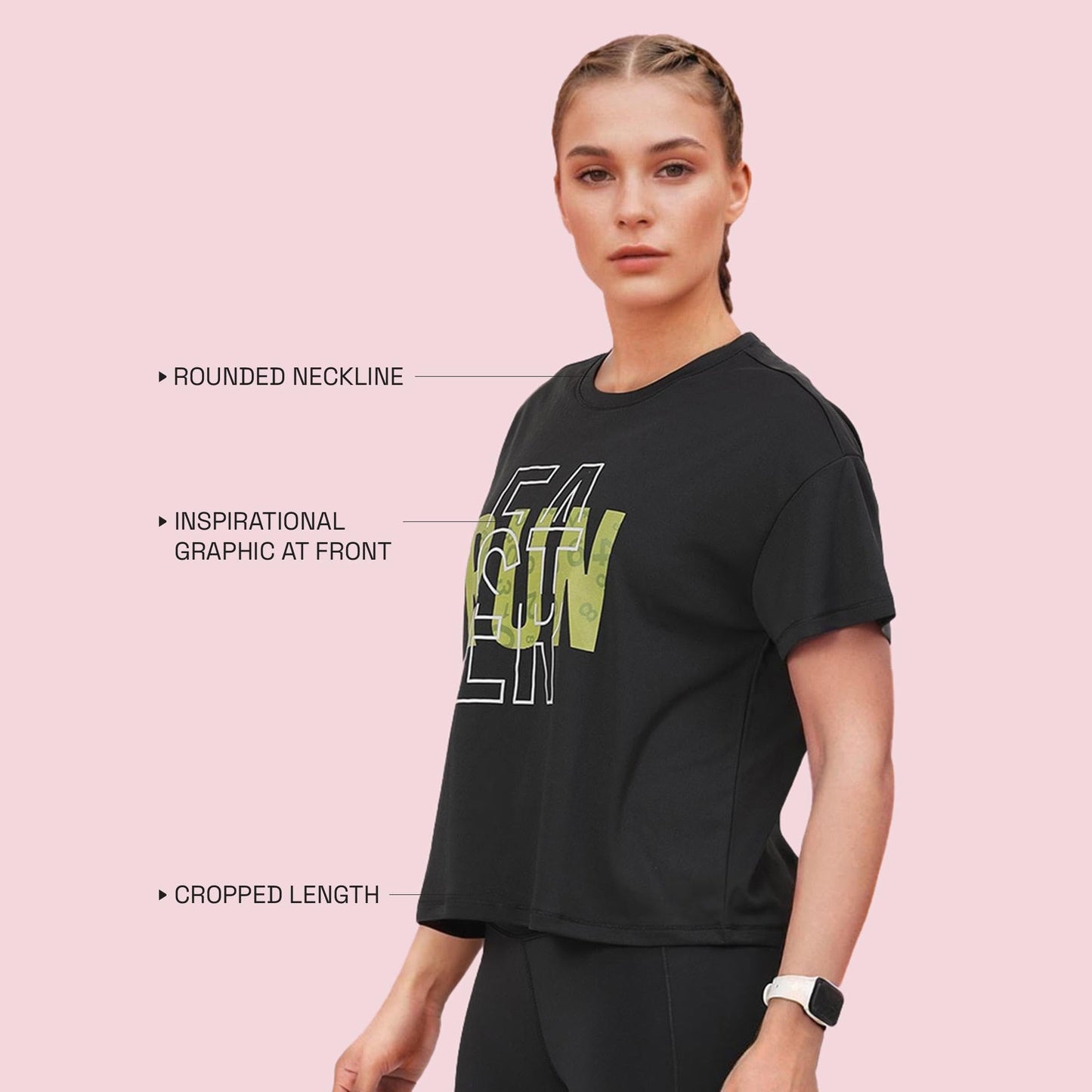 Enamor Womens Graphic Oversized Fit T-Shirt (A311_Jetblk-Run Faster