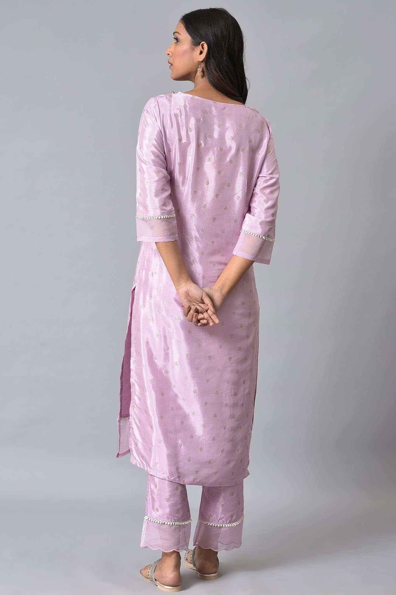 W For Woman Light Purple Embroidered Glitter Straight Long Kurta