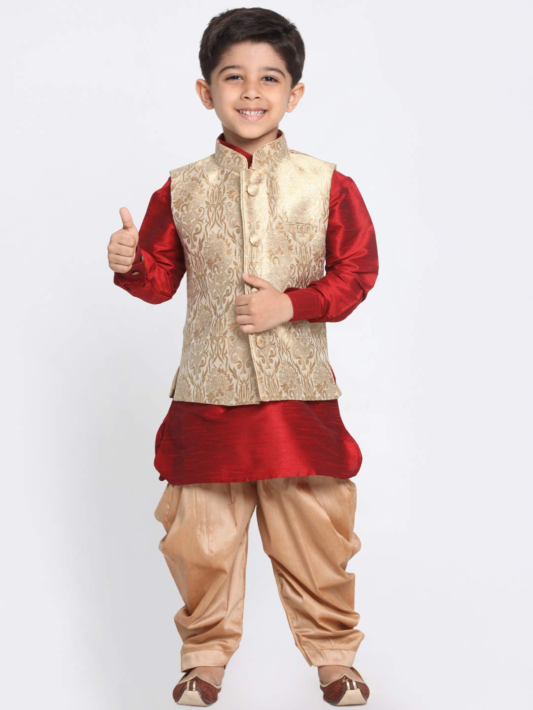 Vastramay Banarasi Brocade Woven Jacquard Nehru/Modi Jacket With Silk Pathani Kurta & Dhoti Pant Set  Traditional Ethnic Wear Fo