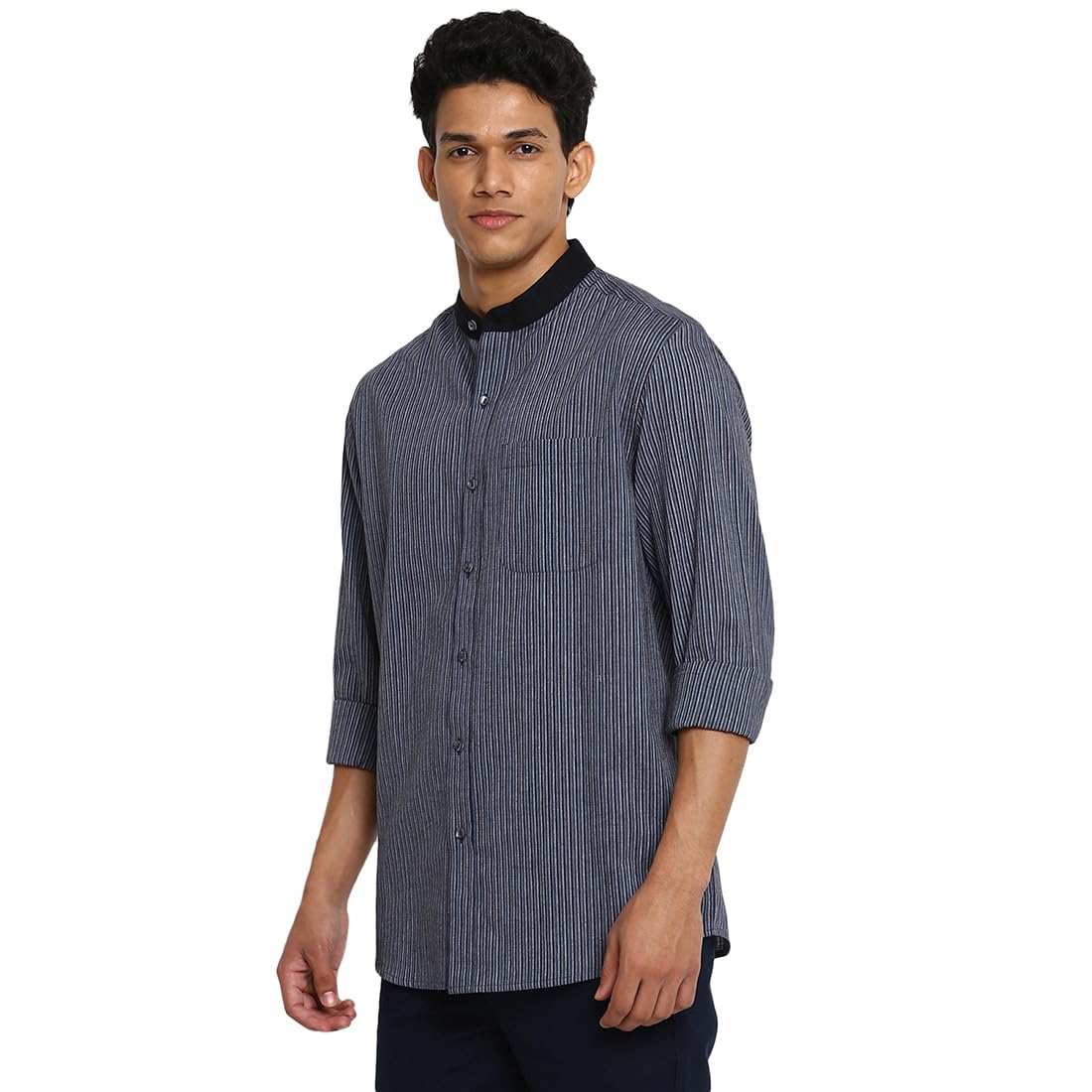 Fabindia MenS Striped Relaxed Fit Shirt (101120101_Blue