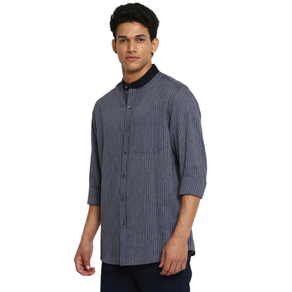 Fabindia MenS Striped Relaxed Fit Shirt (101120101_Blue